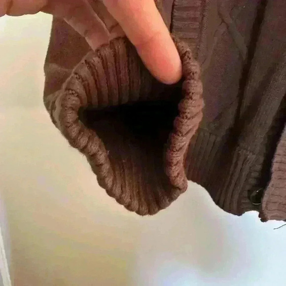 American Rag CEI Fleece Lined Cable Knit Brown Hooded Cardigan Zip Button close - Picture 7 of 15